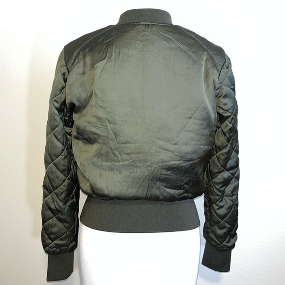 Olive Quilt-Sleeve Bomber Jacket - Picture 2 of 6